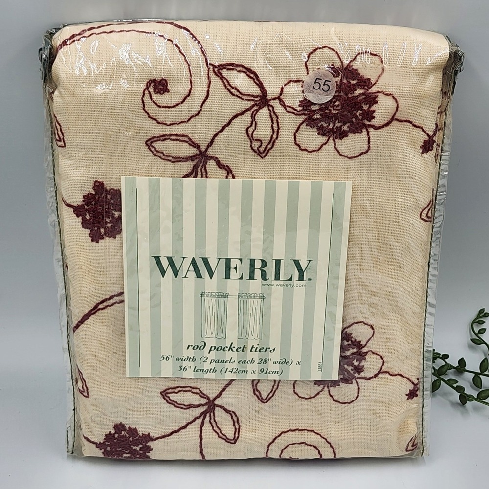 Vintage Waverly Floral Tier Curtains 56x36 Rod Pocket Country Cottage Kitchen